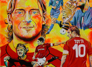 Dipinto di Francesco Totti realizzato da Massimo Paravani in stile cromatismo emozionale