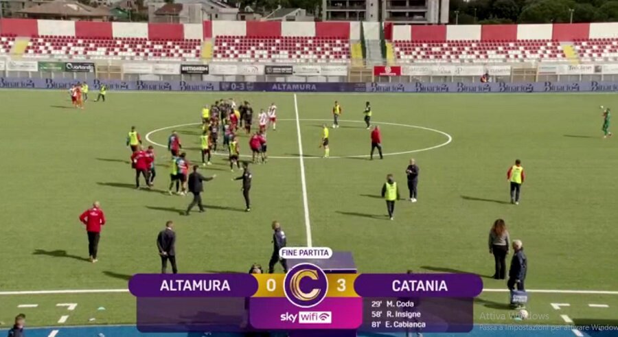 Serie C, il Catania vince ancora in trasferta, battuto in Puglia 0-3 il Team Altamura