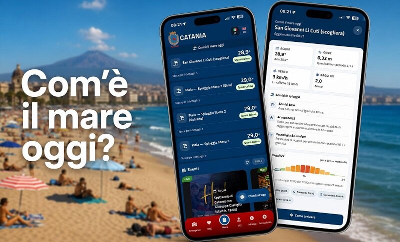 App Comune di Catania, ecco &lsquo;Com&rsquo;&egrave; il mare oggi?&rsquo;, condizioni, qualit&agrave; delle acque e servizi delle spiagge a portata di smartphone