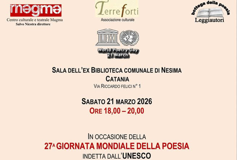 Il 21 marzo a Catania la 27^ Giornata Mondiale della Poesia