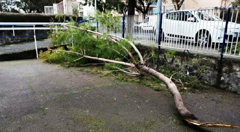 Marciapiedi impraticabili in via Pirandello dopo il ciclone