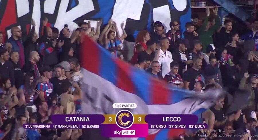 Ritorno play off serie C, pari 3-3 tra Catania e Lecco al 'Massimino', etnei in semifinale con l'Ascoli