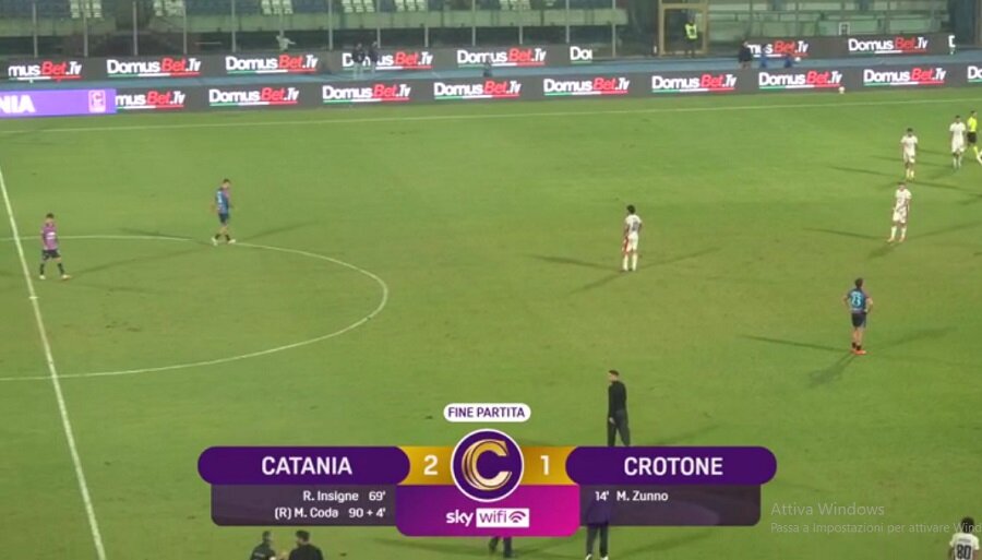 Serie C, il Catania supera 2-1 il Crotone al 'Massimino', prima in svantaggio e poi rimonta nella ripresa