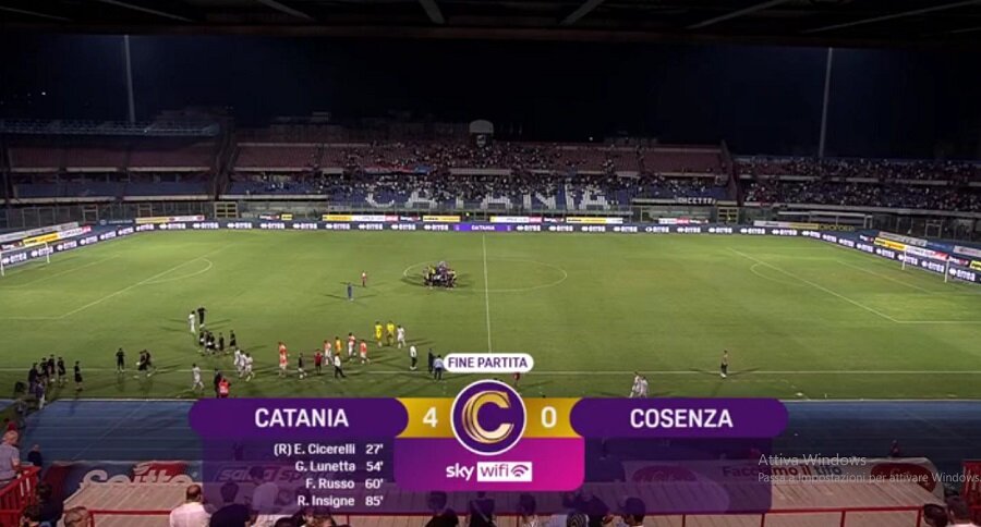 Serie C, il Catania riparte, battuto 4-0 in casa il Cosenza