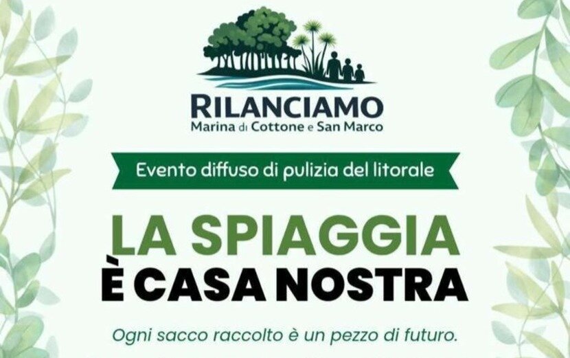 “La Spiaggia è casa nostra”, il 23 maggio pulizia del litorale a Marina di Cottone e San Marco “La Spiaggia è casa nostra”, il 23 maggio pulizia del litorale a Marina di Cottone e San Marco