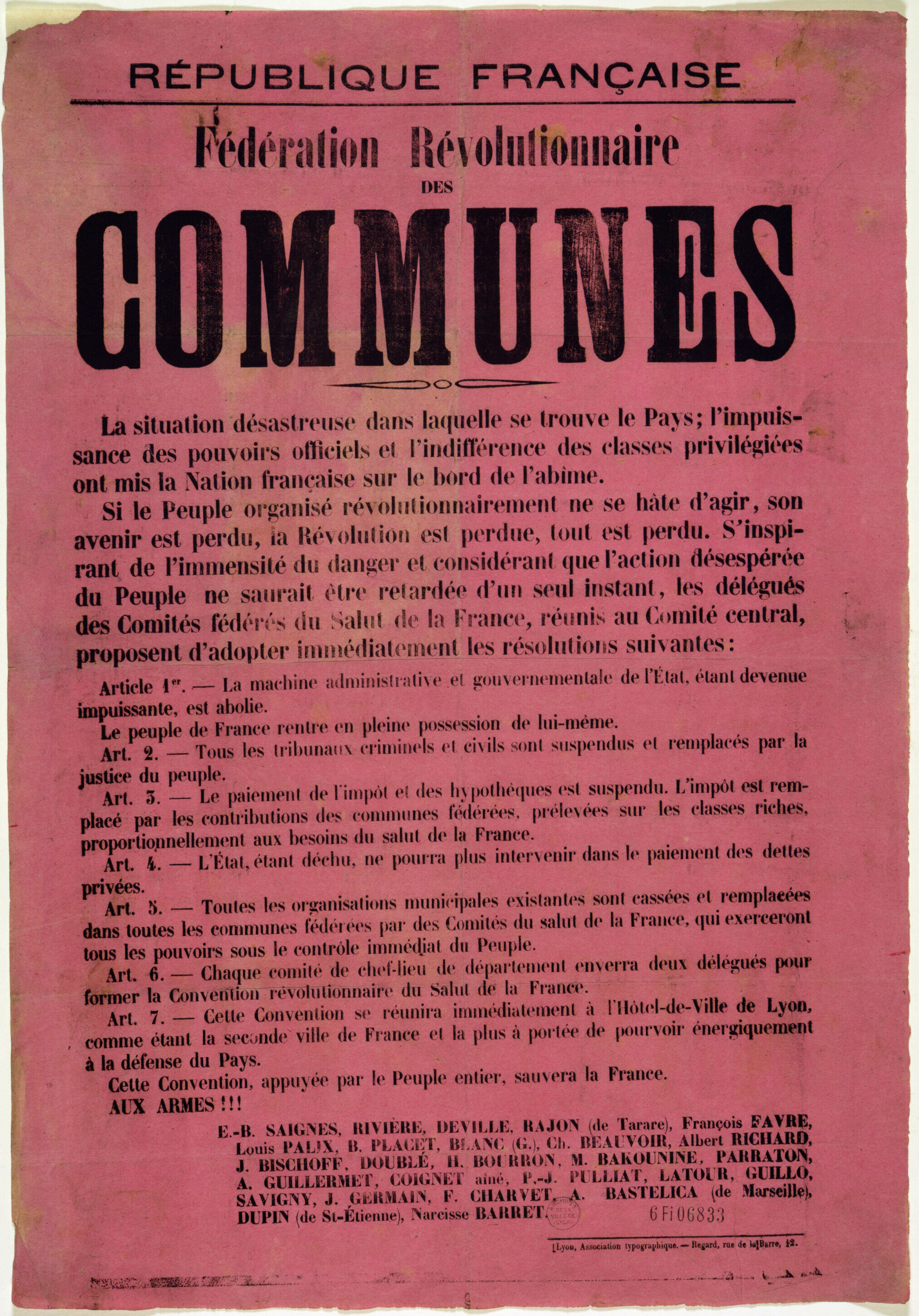 Commune proclaimed in Marseille and Lyon