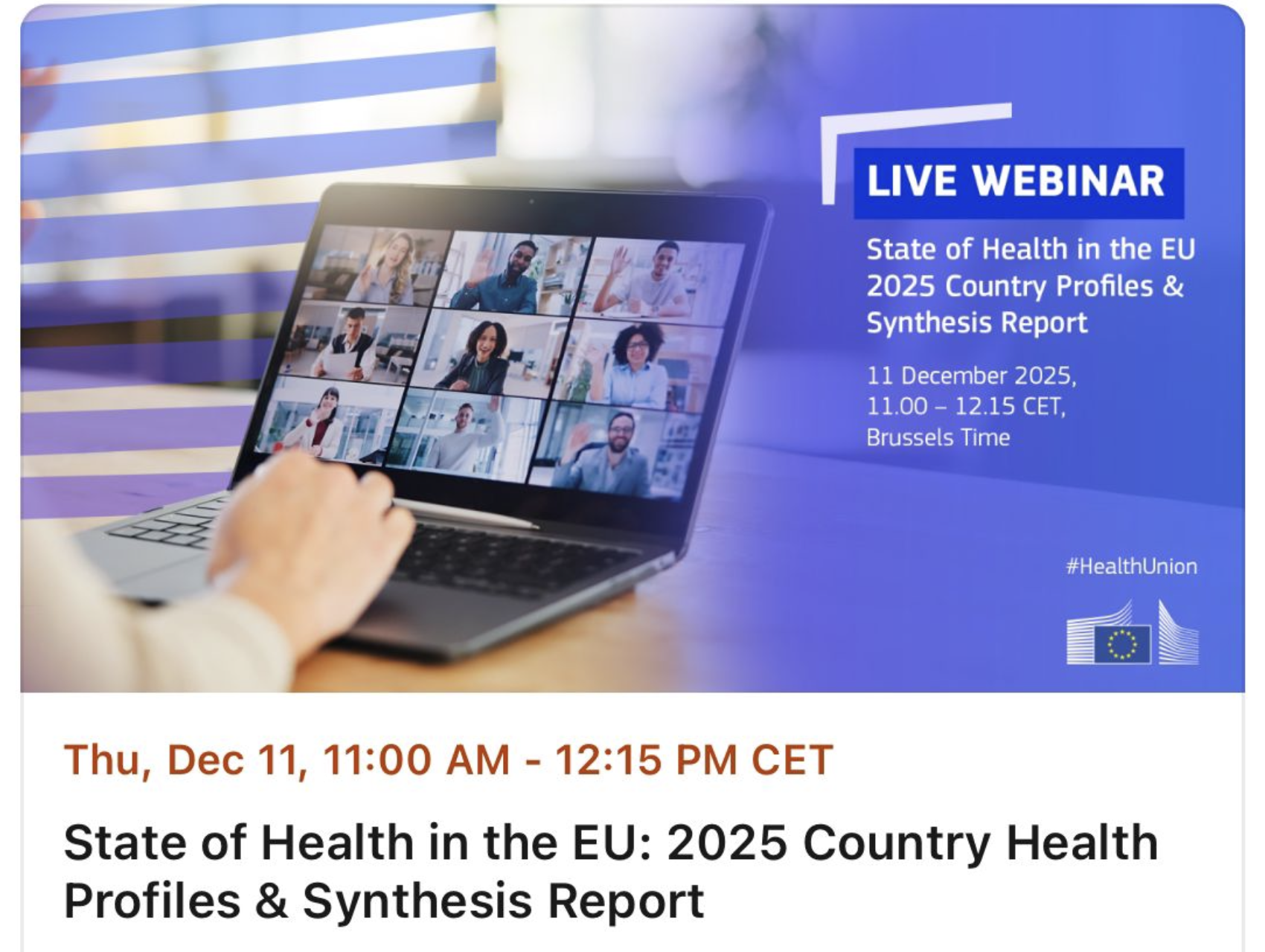 State of Health in the EU: Country Health Profiles and Synthesis Report - 11 dicembre, online