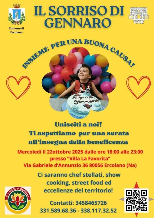 Ercolano, mercoledì 22 ottobre, una serata di beneficenza per “Il Sorriso di Gennaro”