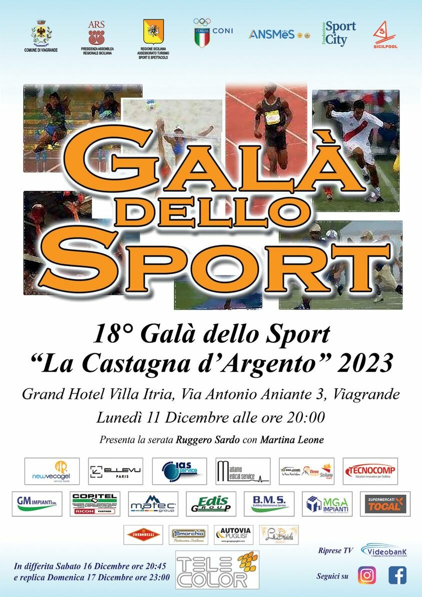 18&deg; Gal&agrave; dello Sport &ldquo;Castagna d&rsquo;Argento 2023&rdquo; l'11 dicembre a Viagrande