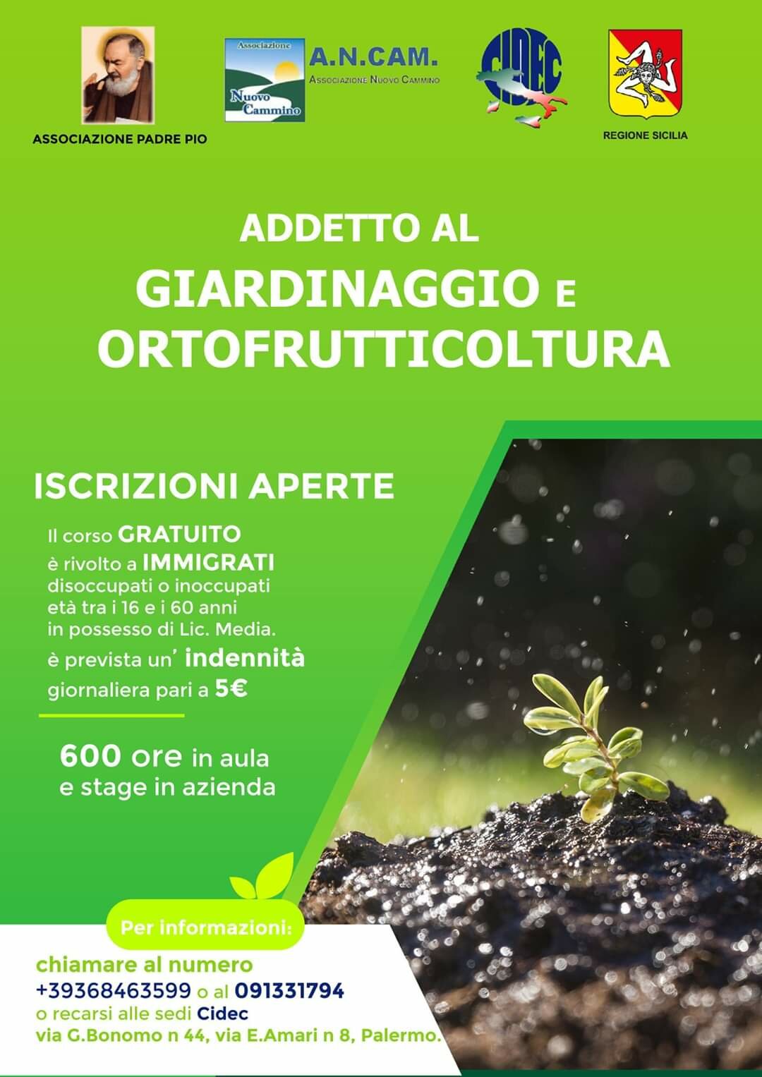 Addetto giardinaggio e ortofrutticoltura, a Palermo i corsi della Cidec Sicilia