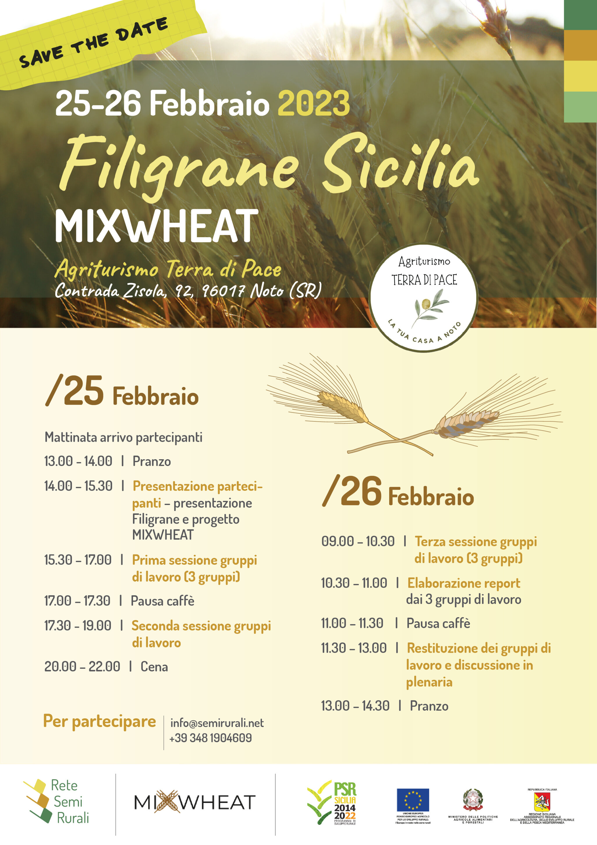 Agricoltura: Progetto "MIXWHEAT" Filigrane Sicilia, 25 e 26 febbraio a Noto