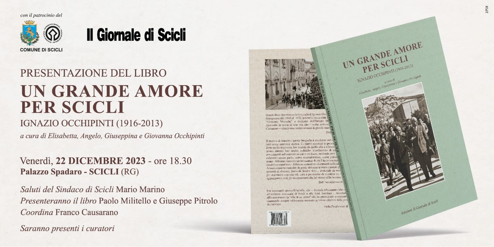 "Un grande amore per la citt&agrave; di Scicli. Ignazio Occhipinti", presentazione il 22 dicembre