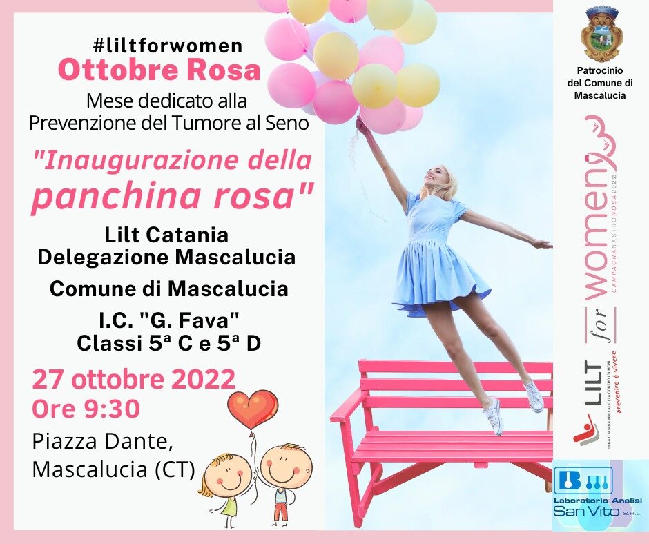A Mascalucia panchina rosa a sostegno della Campagna "Lilt for Women 2022" A Mascalucia panchina rosa a sostegno della Campagna "Lilt for Women 2022"