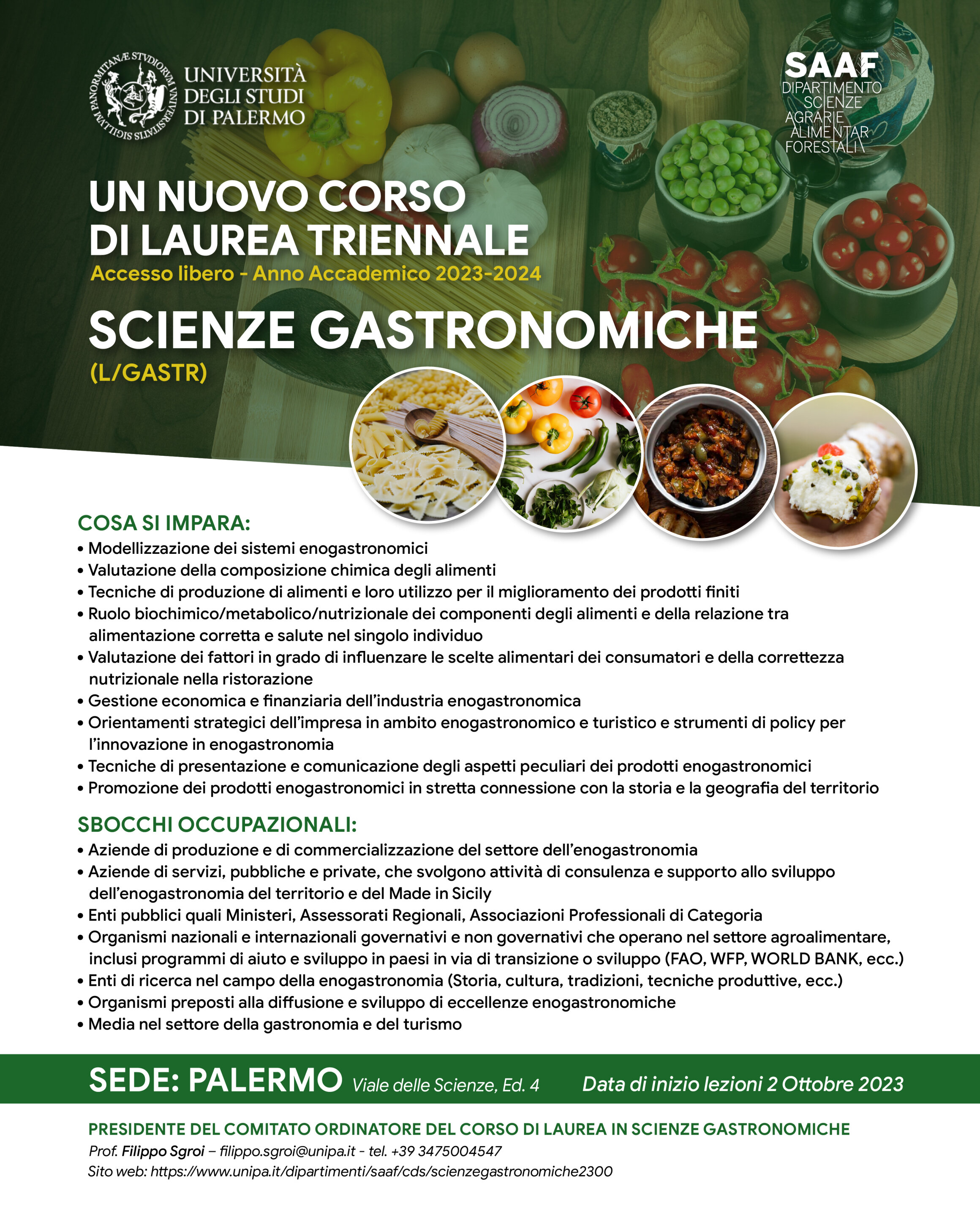 All'Universit&agrave; di Palermo corso di laurea triennale in Scienze Gastronomiche