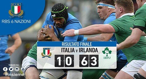 RBS Sei Nazioni 2017, Azzurri travolti ieri 63-10 all&rsquo;Olimpico dall&rsquo;Irlanda