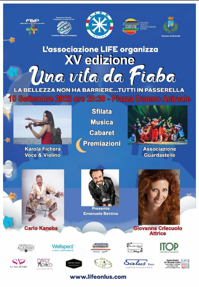 XV edizione &ldquo;Una vita da Fiaba&rdquo; di L.I.F.E. Onlus, il 10 settembre ad Acireale