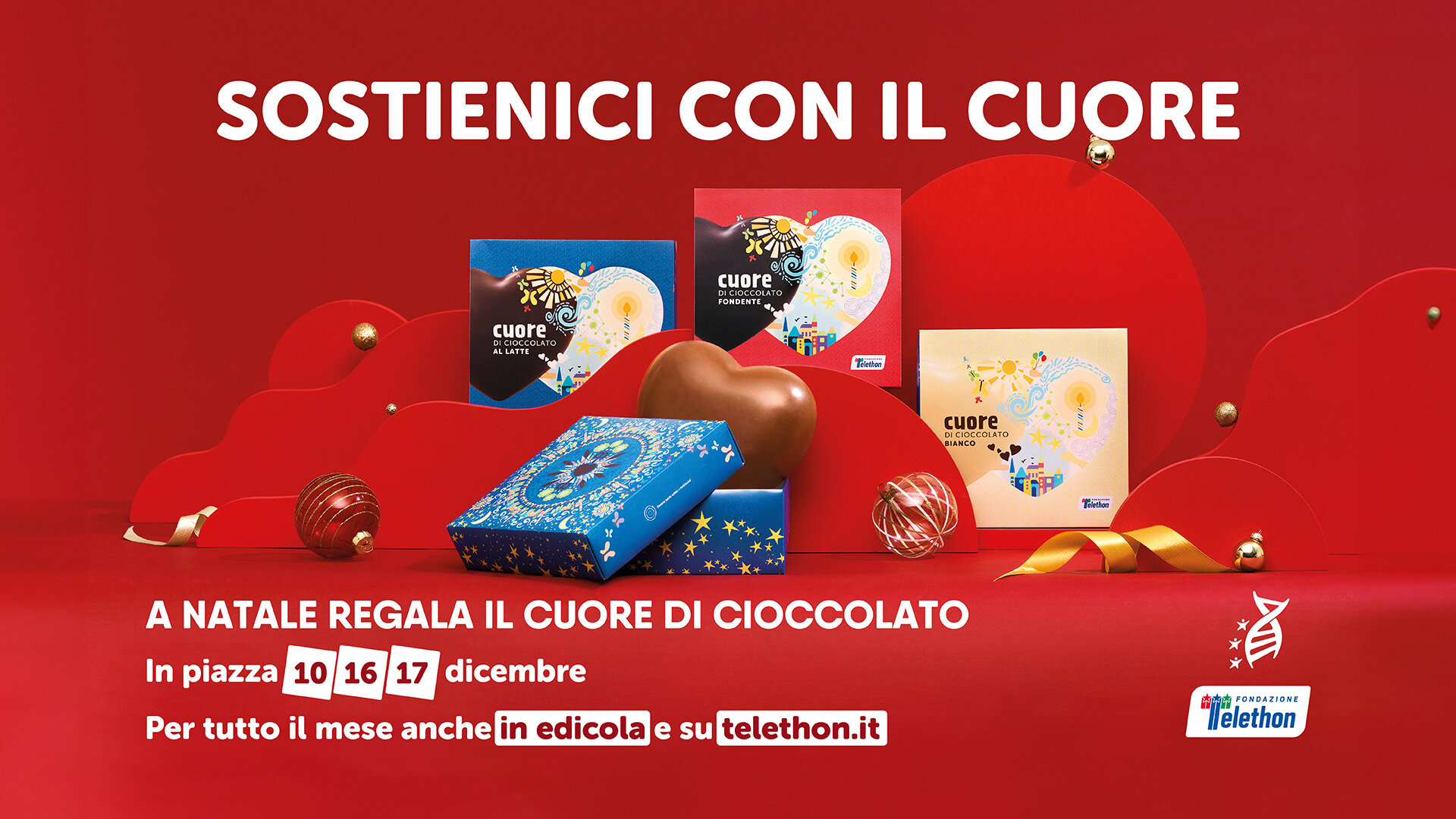 Il 10, 16 e 17 dicembre, anche in Sicilia i cuori di cioccolato Telethon per sostenere la ricerca scientifica sulle malattie genetiche rare