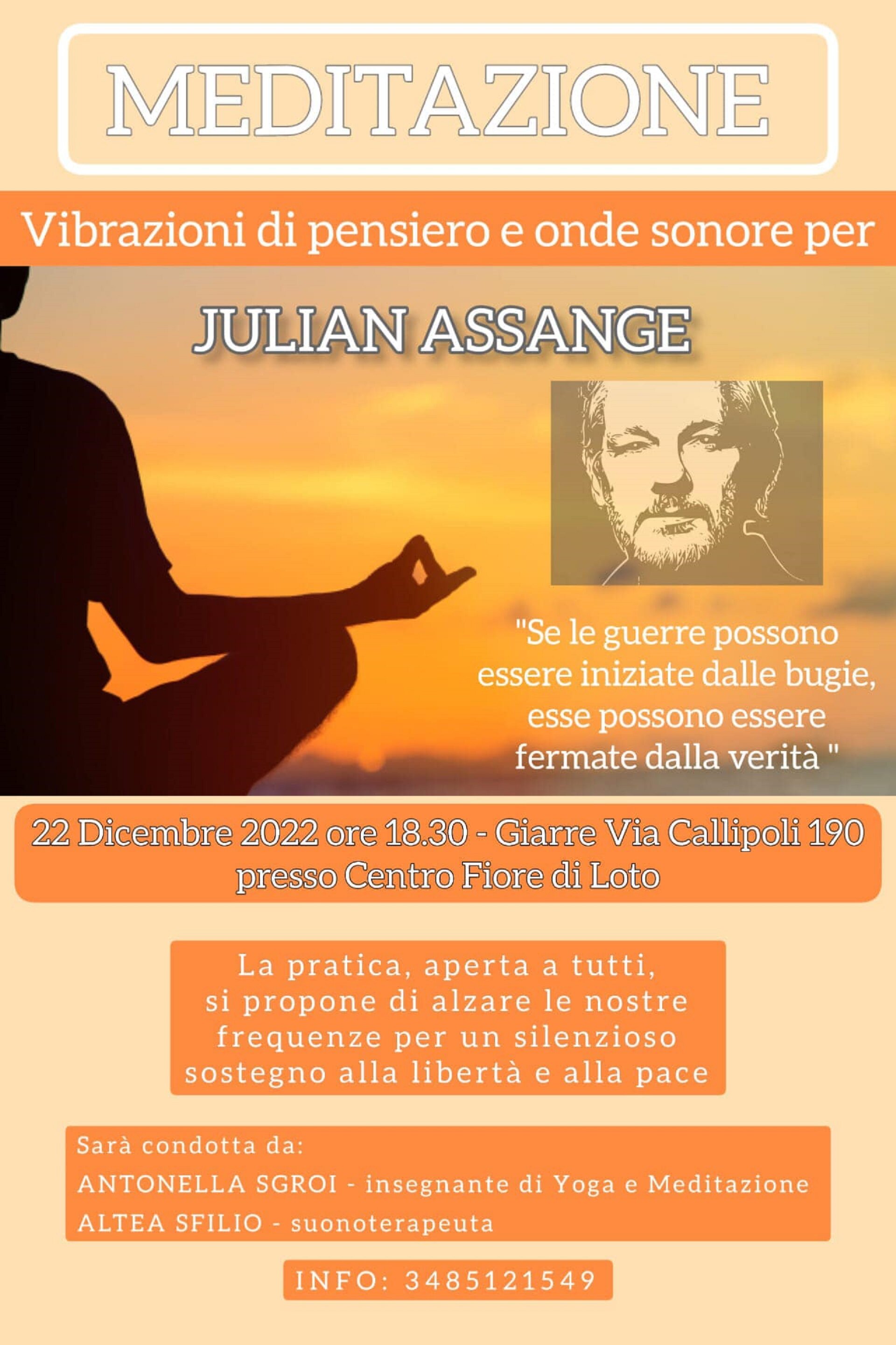 Meditazione. Vibrazioni di pensiero e onde sonore per Julian Assange a Giarre il 22 dicembre