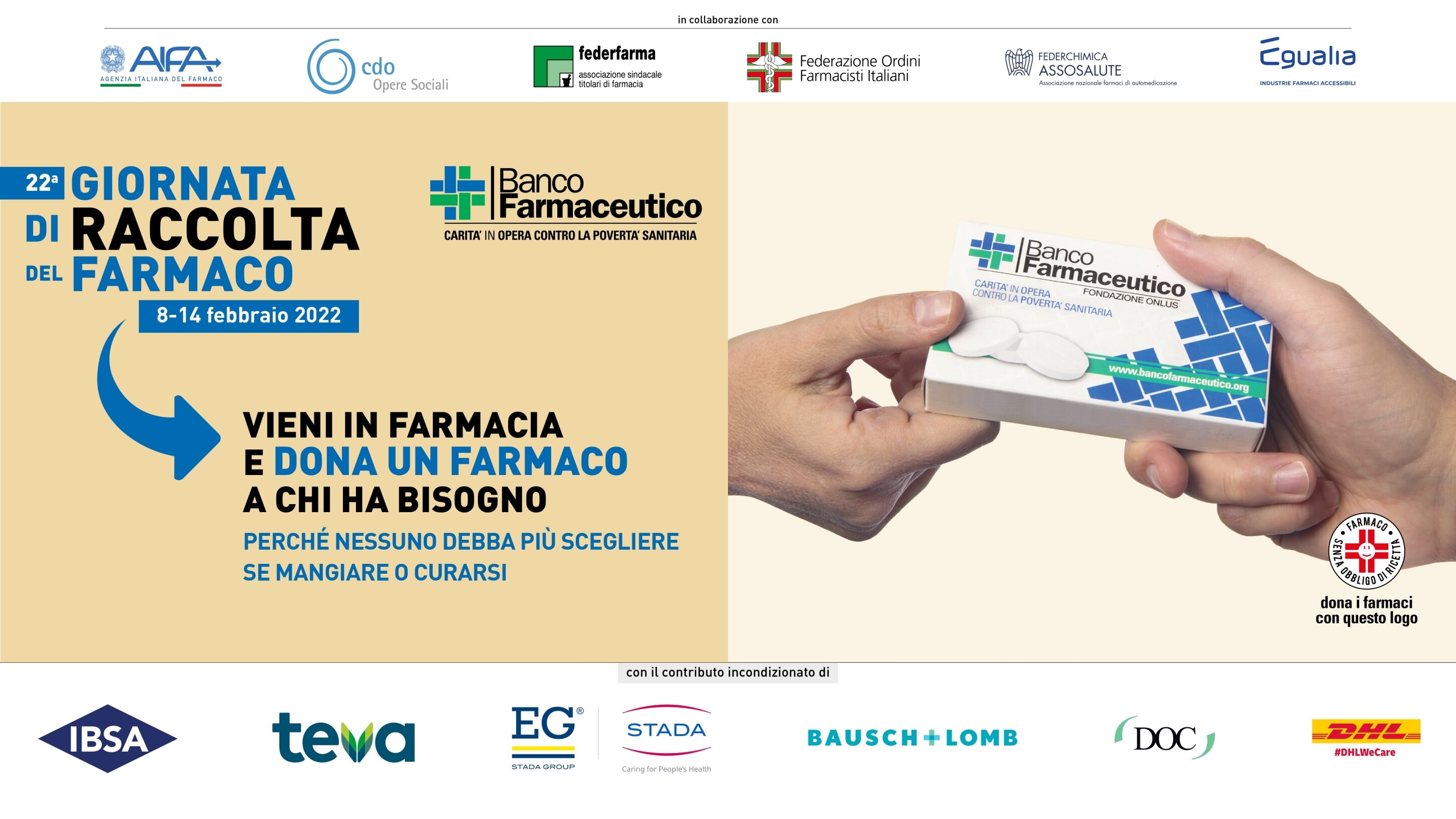 Ritorna dall'8 al 14 febbraio la Giornata di Raccolta del Farmaco