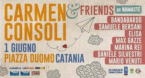 Il 23 Maggio a Palazzo degli Elefanti si presenta il concerto "Carmen Consoli & Friends per Namast&egrave;" previsto l'1 Giugno
