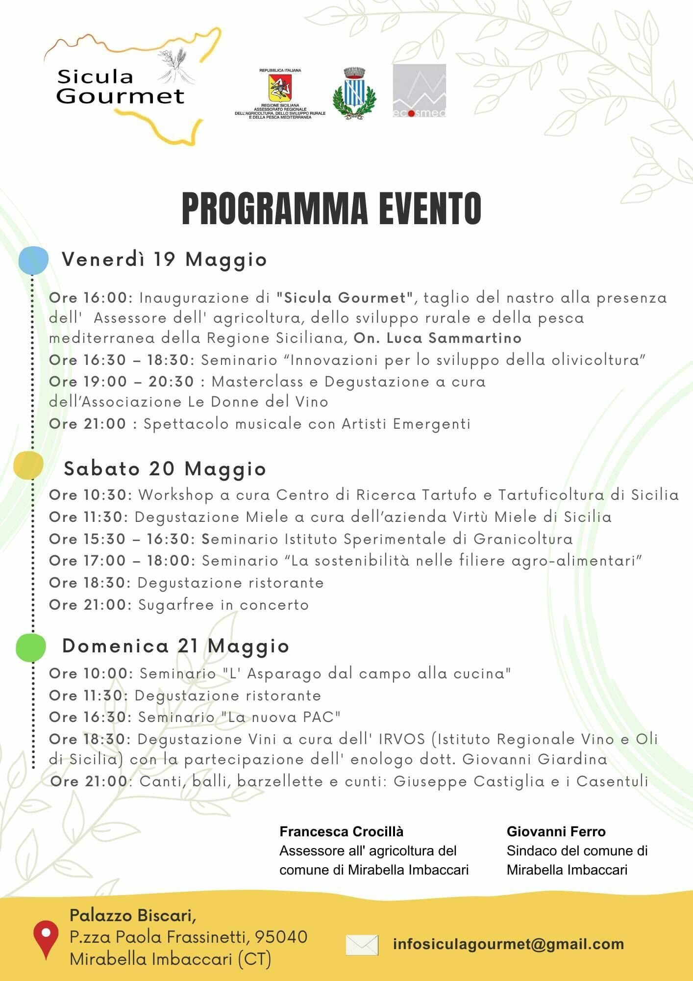 "Sicilia Gourmet" dal 19 al 21 maggio a Palazzo Biscari di Mirabella Imbaccari