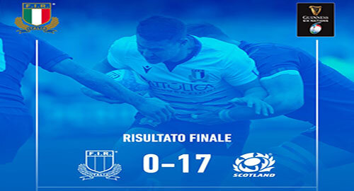 Guinnes Sei Nazioni 2020, all'Olimpico di Roma Italia battuta 17-0 dalla Scozia