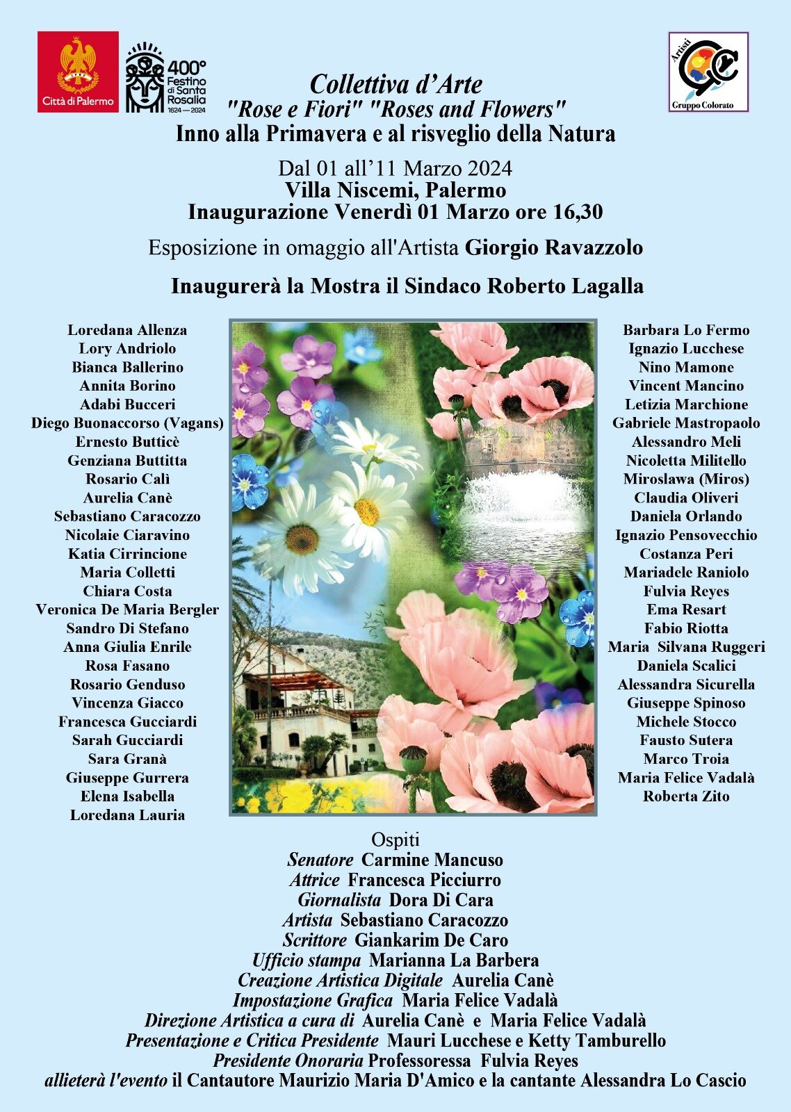 A Palermo collettiva &ldquo;Rose e Fiori&rdquo;, opere degli artisti del &ldquo;Gruppo Colorato&rdquo; a Villa Niscemi dall&rsquo;1 all&rsquo;11 marzo