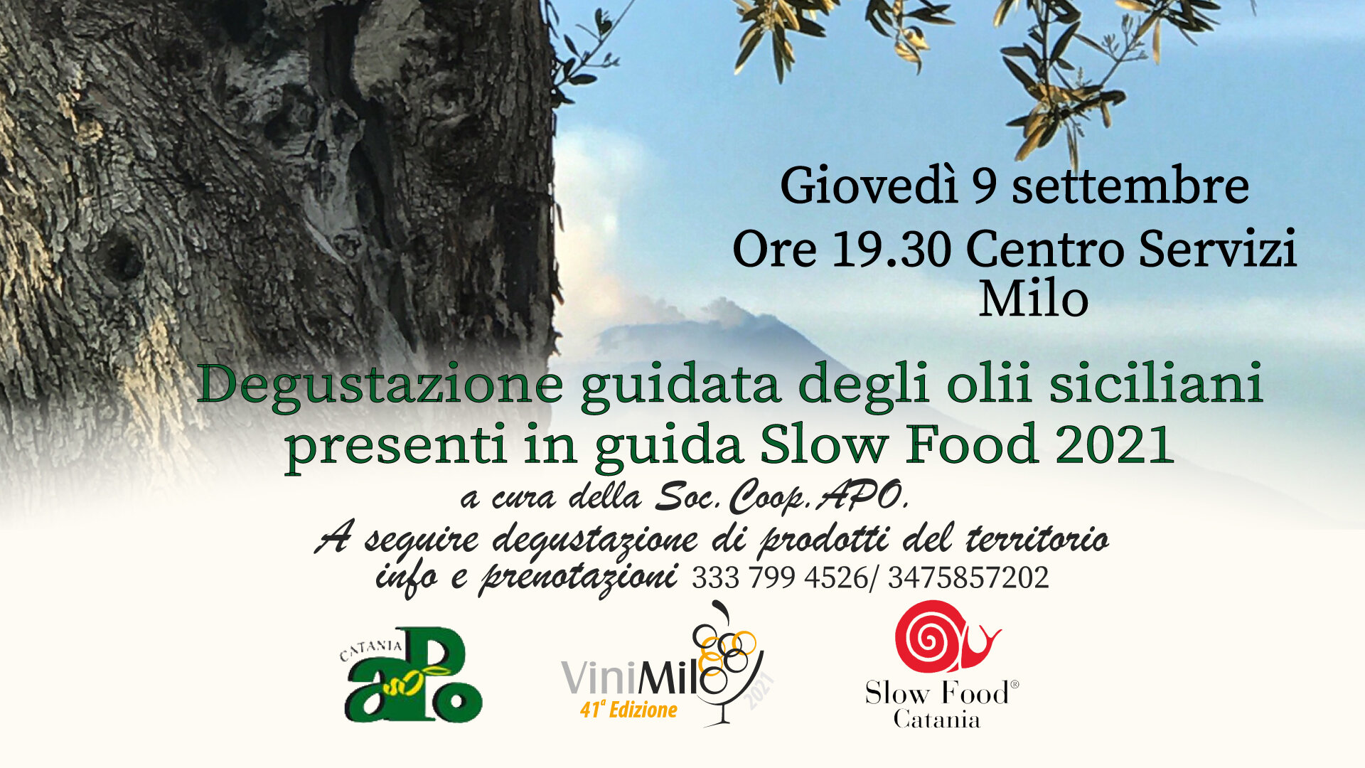 APO e Slow Food alla scoperta degli olii siciliani il 9 settembre Centro Servizi Milo APO e Slow Food alla scoperta degli olii siciliani il 9 settembre Centro Servizi Milo
