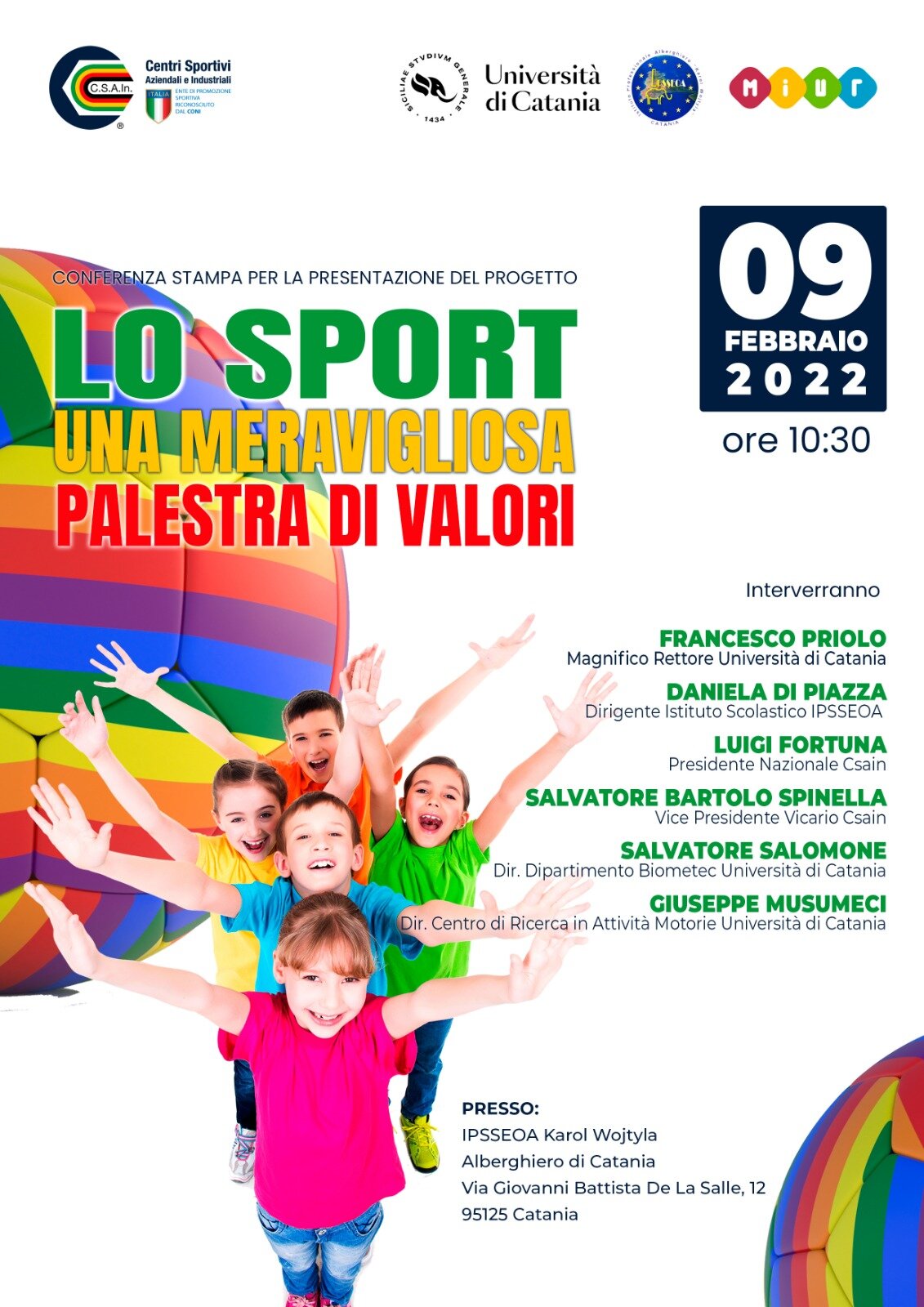 "Lo sport una meravigliosa palestra di valori", il 9 febbraio a Catania