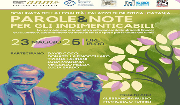 Il 23 maggio in piazza Verga "Note di Legalit&agrave;: Musica e parole per gli indimenticabili"