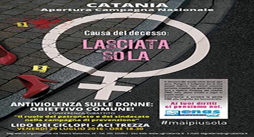 "#Maipiusola", l&rsquo;Enas Ugl inaugura in Sicilia l&rsquo;iniziativa contro il femminicidio, il 29 Luglio convegno ad Aci Trezza