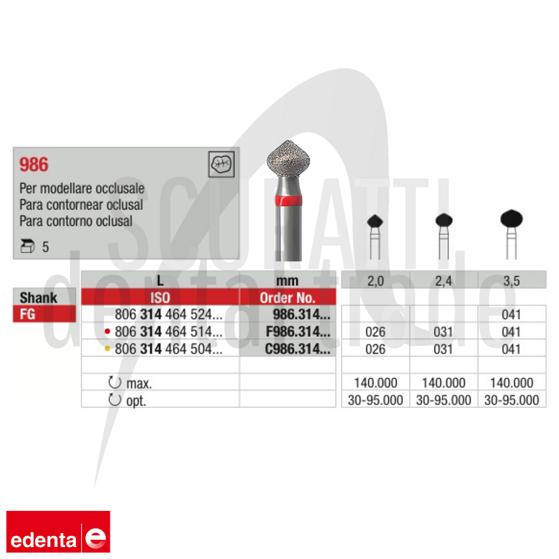 OccluShape Dia 986 Diamond Dental Burs for Occlusal Shaping