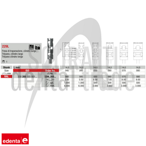 Edenta 229L Trephine Burs 14mm Bone Harvesting
