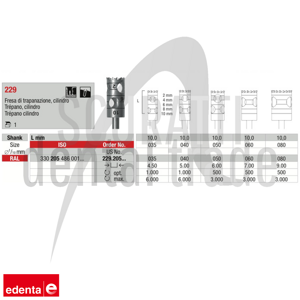 Edenta Trephine Bur 229 H10mm Bone Harvesting