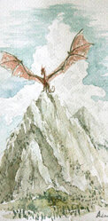  2009 Matita e acquerelli. Ero sulle montagne delle Dolomiti in Italia, quindi il paesaggio è reale, proprio quello che avevo davanti a me... il drago, beh, quello era nella mia testa ;)