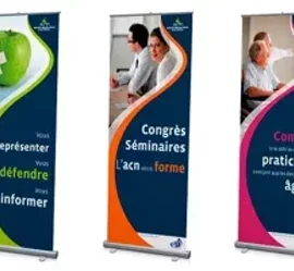 Tre banner pubblicitari con design colorati per eventi e seminari.
