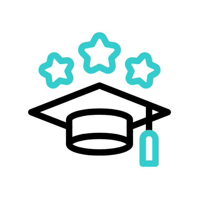 Graduation cap with stars representing excellence in education.
