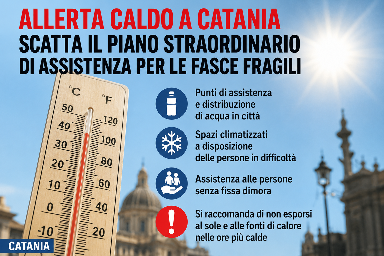 Allerta caldo a Catania: il Comune attiva un piano straordinario di assistenza per le persone pi&ugrave; fragili