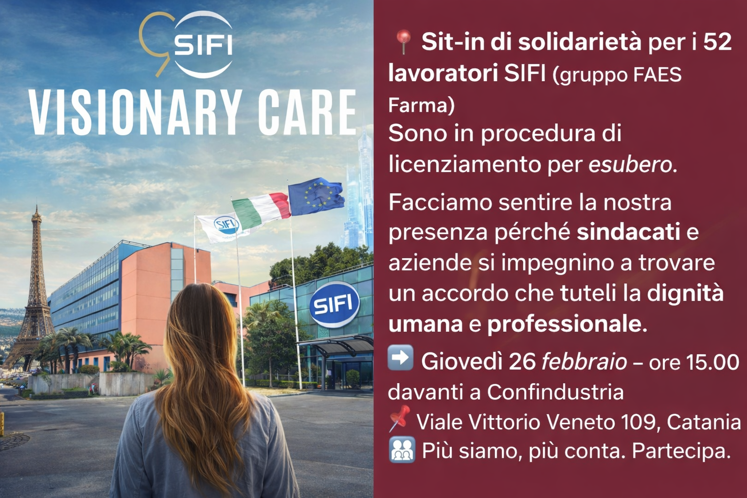 Crisi alla SIFI: sit‑in di solidarietà per 52 lavoratori, preoccupazione nel tessuto produttivo siciliano