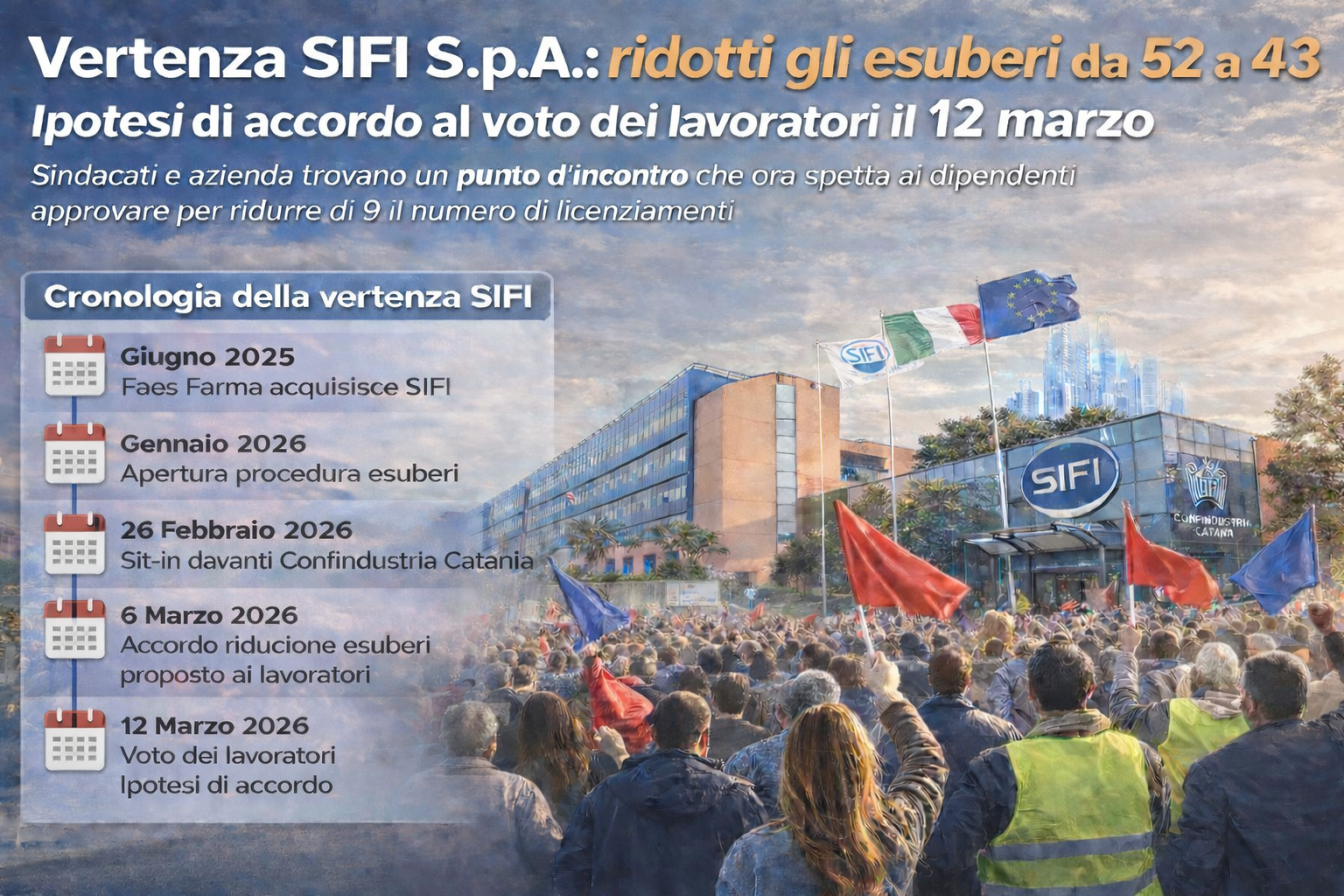 SIFI, esuberi ridotti: da 52 a 43. L'accordo passa ora al voto dei lavoratori