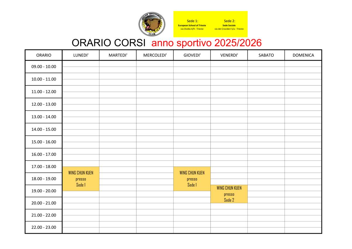 orario corsi bbc wing chun kuen 2026