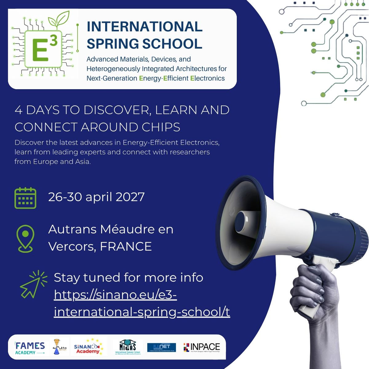 ATTOSWITCH to Co-organize and Present at E&sup3; International Spring School 2027: Advanced Materials, Devices, and Heterogeneously Integrated Architectures for Next-Generation Energy-Efficient-Electronics