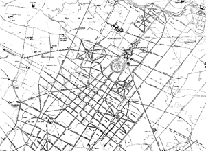 Mappa storica della zona di Stupinigi con vie e insediamenti.