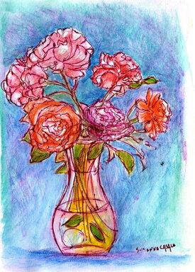 vaso di fiori rossi disegnato a penna