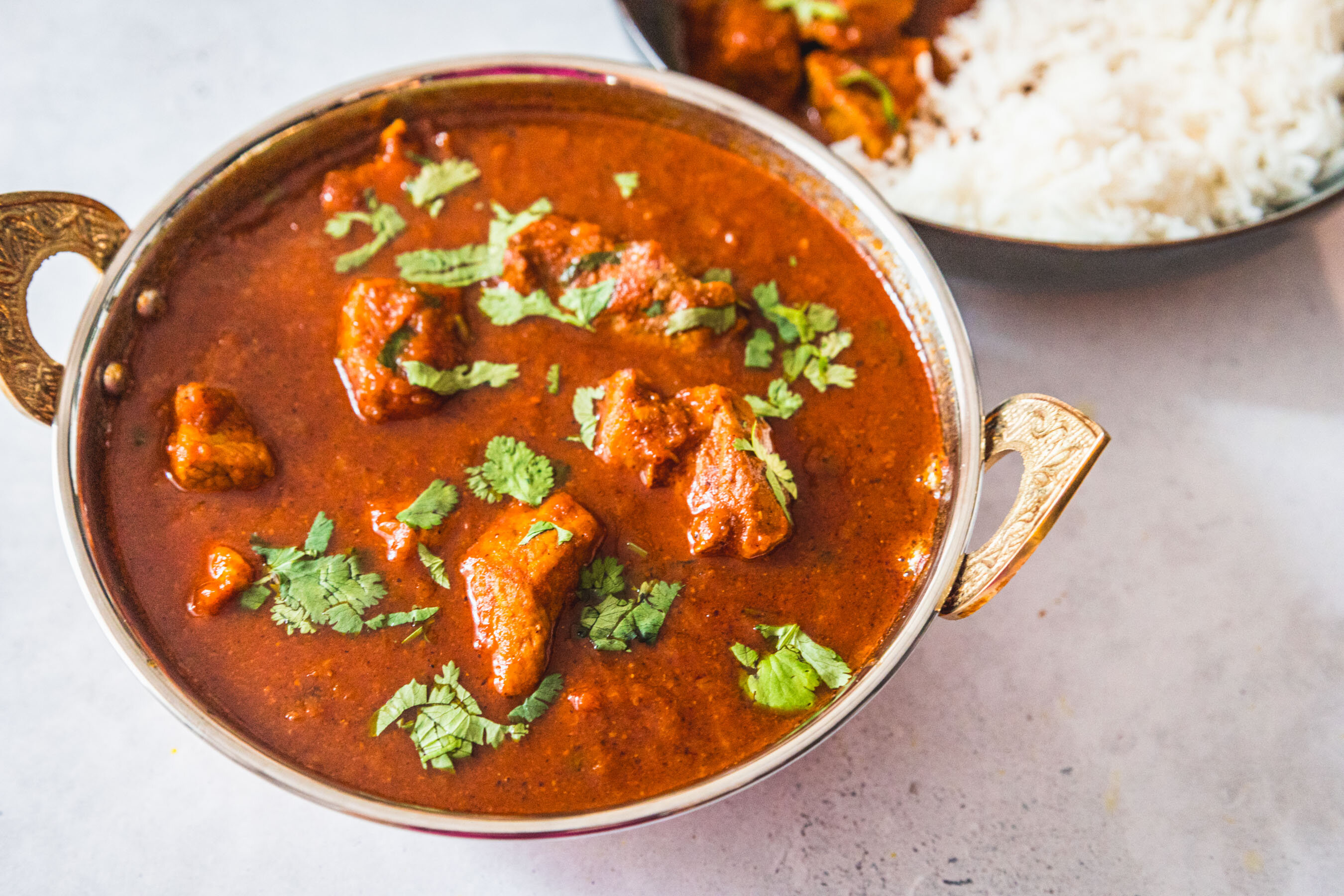 Pork Vindaloo - Schweinefleisch in einem scharfen Curry nach Goa Art