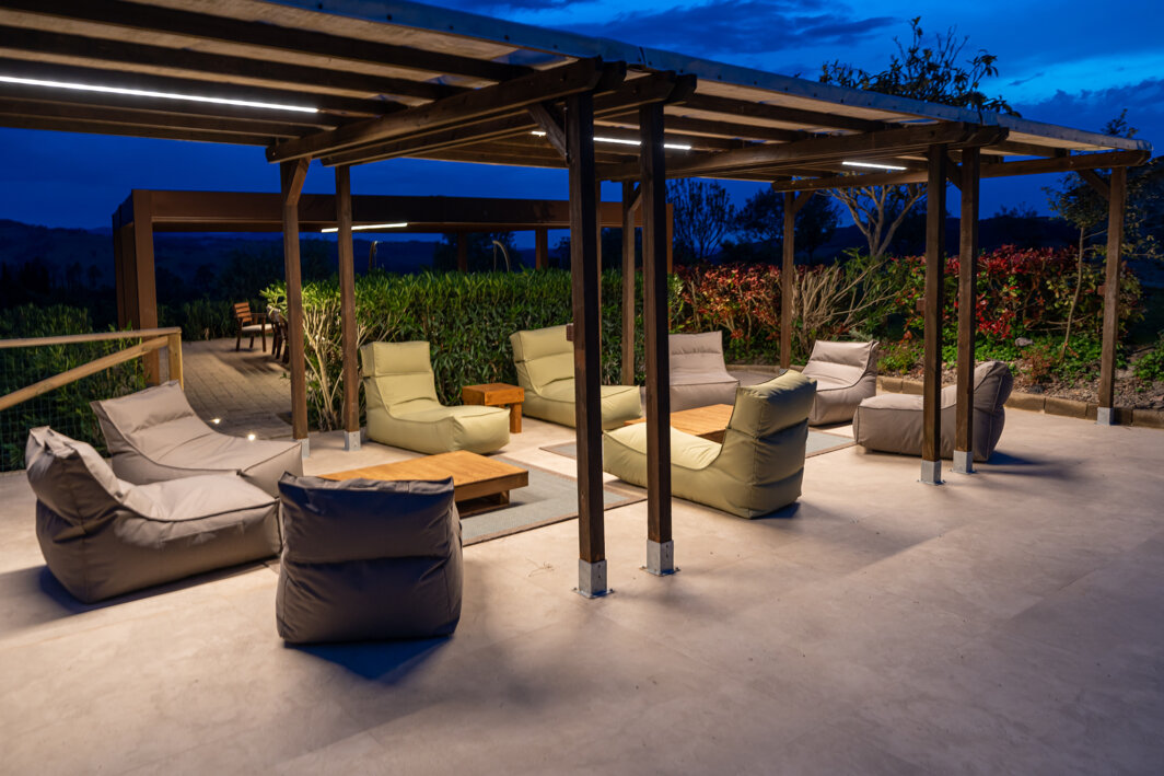 Private swimming pool at night for luxury evening gatherings at the Tuscan villa