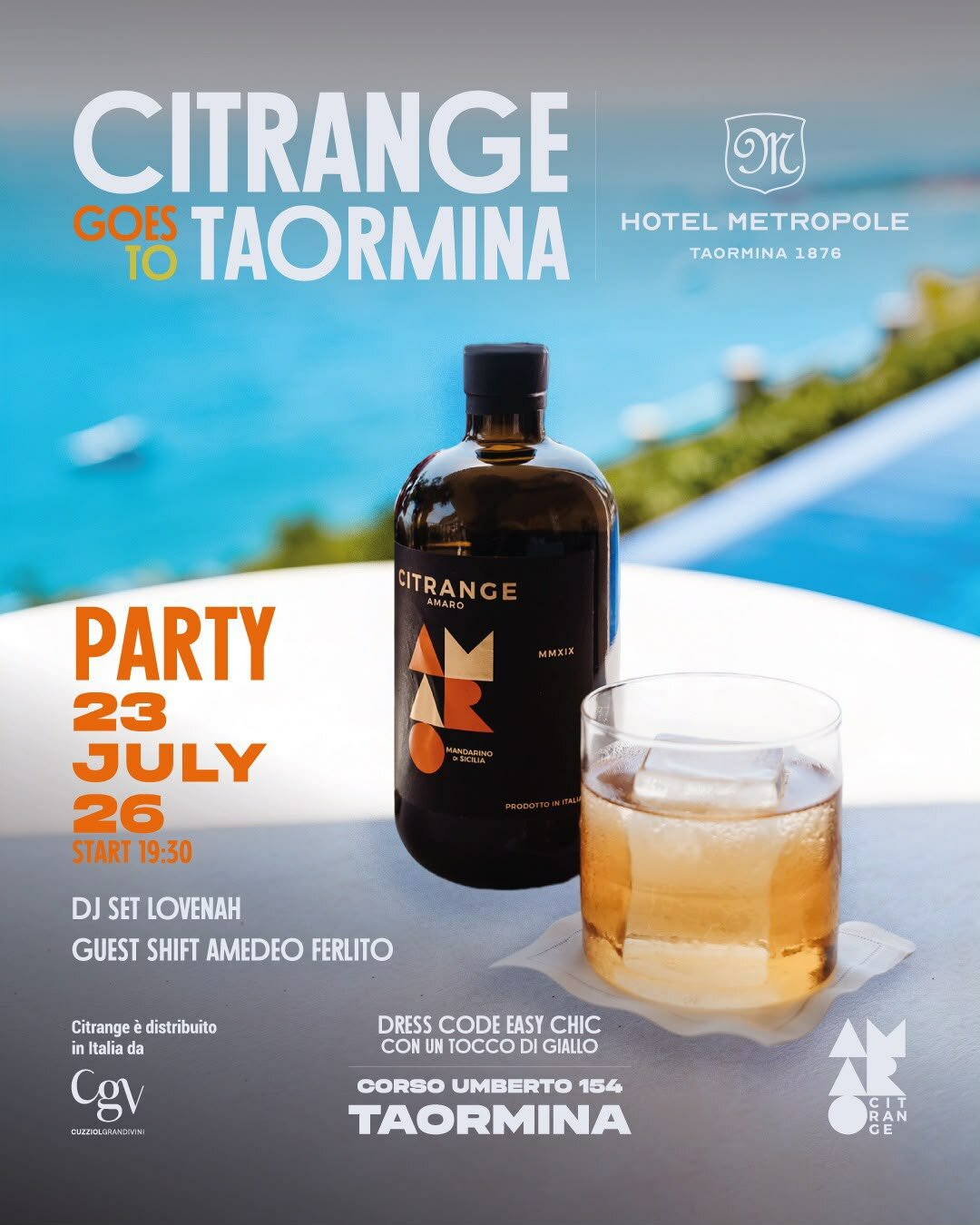 Citrange conquista Taormina: il 23 luglio l'amaro al mandarino di Sicilia protagonista di un esclusivo party all'Hotel Metropole