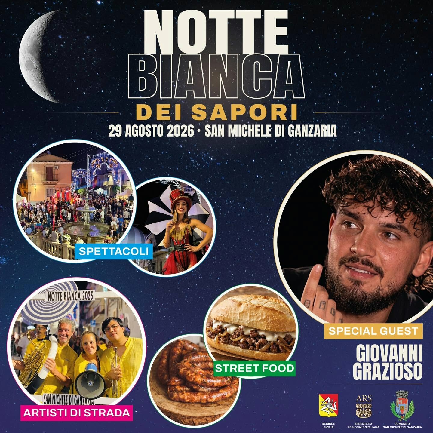 San Michele di Ganzaria accende la “Notte Bianca dei Sapori”: street food, spettacoli e Giovanni Grazioso