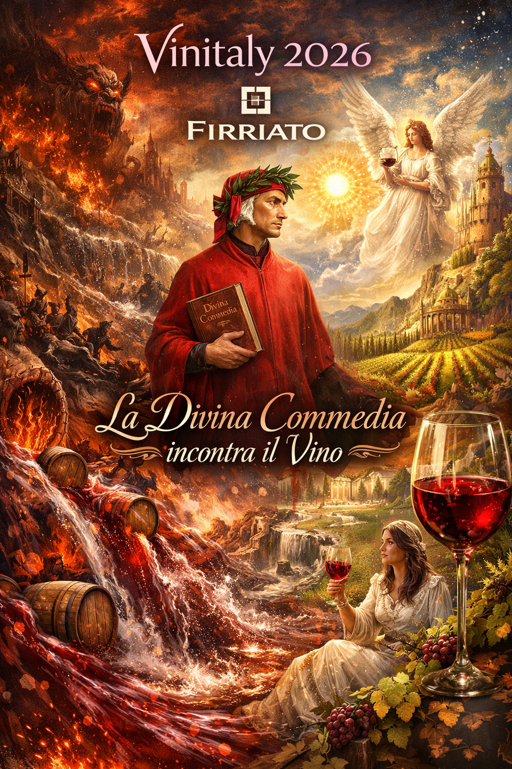 Vinitaly 2026, Firriato porta l’arte contemporanea generata dall’intelligenza artificiale: la Divina Commedia incontra il vino