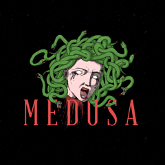 Medusa head with green snake hair on black background murdah srvc photo